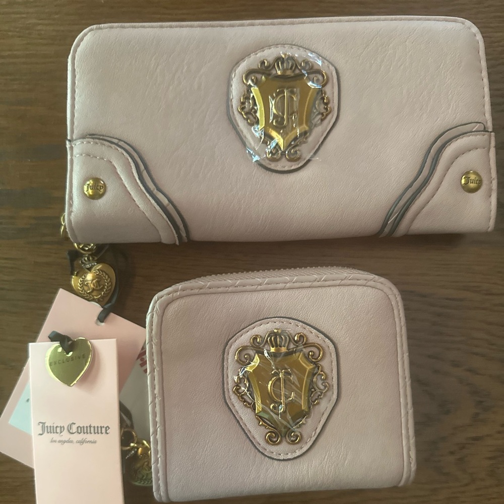 Juicy Couture Blush Pink Wallet Set with Gold Accents